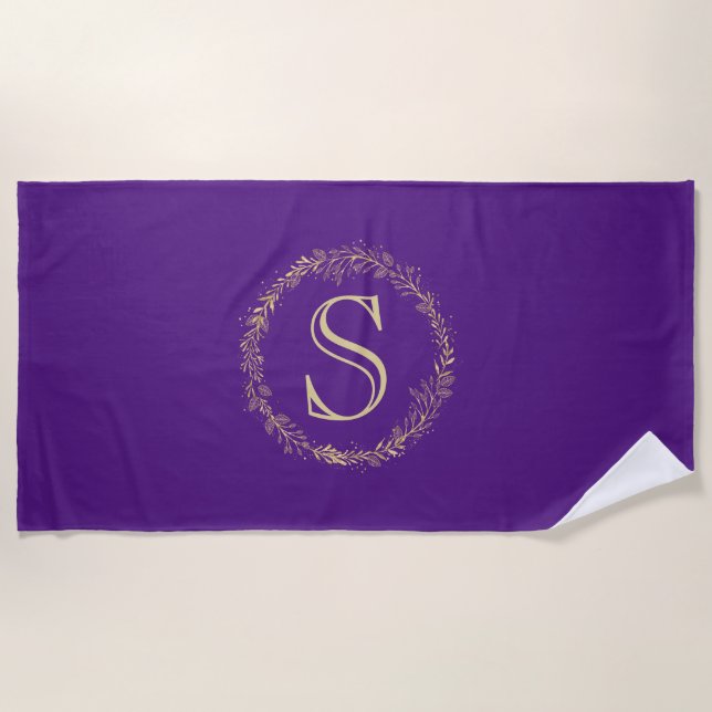 Monogram Gold Wreath Personalised Beach Towel (Front)