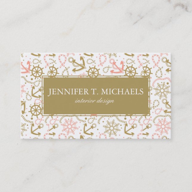 Monogram Golden Anchor Pattern Business Card (Front)