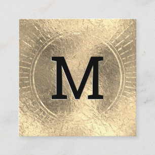 Monogram   Golden Foil  Black Marble Square Business Card