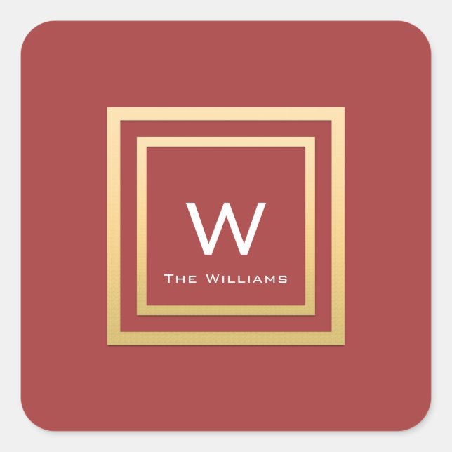 Monogram Golden  Frame Minimalism Geometry Redbean Square Sticker (Front)