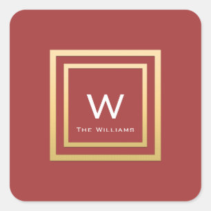 Monogram Golden Frame Minimalism Geometry Redbean Square Sticker