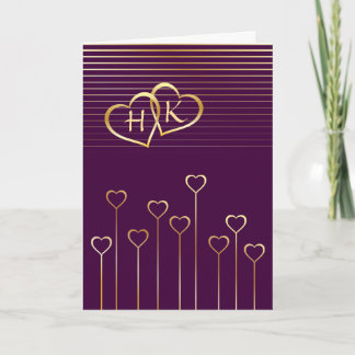 Monogram Golden Heart Valentine Card