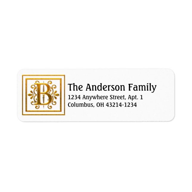 Monogram Golden Letter B Elegant Address Labels (Front)