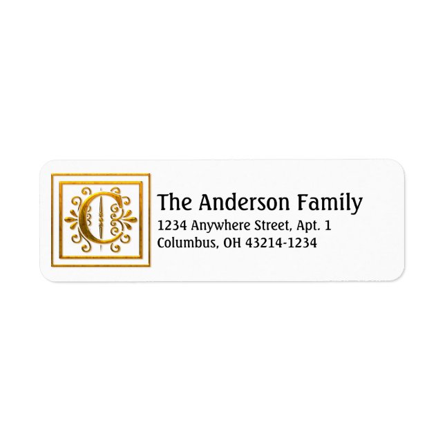 Monogram Golden Letter C Elegant Address Labels (Front)