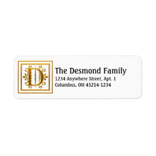 Monogram Golden Letter D Elegant Address Labels