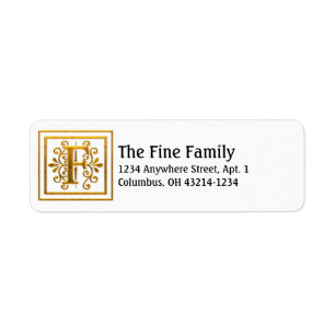 Monogram Golden Letter F Elegant Address Labels