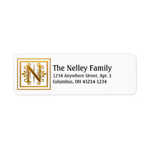Monogram Golden Letter N Elegant Address Labels