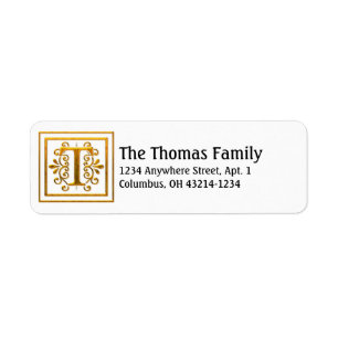 Monogram Golden Letter T Elegant Address Labels
