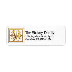 Monogram Golden Letter V Elegant Address Labels
