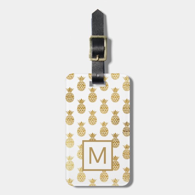 Monogram | Golden Pineapples Luggage Tag (Front Vertical)