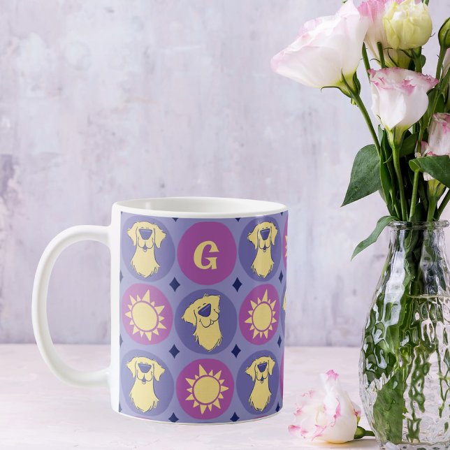 Monogram Golden Retriever Sun Whimsical Dog Coffee Mug (Creator Uploaded)