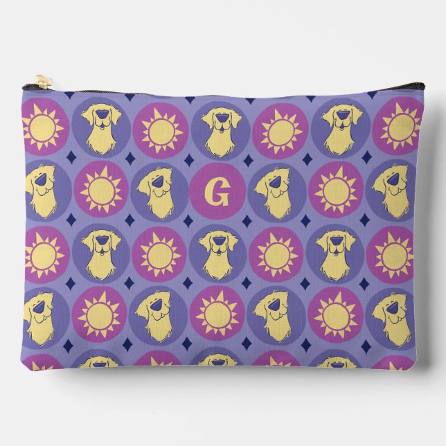 Monogram Golden Retriever Whimsical Sun Large Accessory Pouch (Front)