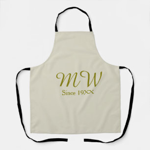 Monogram golden since 19XX year oatmeal wedding na Apron