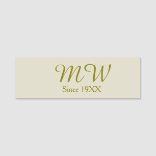 Monogram golden since 19XX year oatmeal wedding na Name Tag