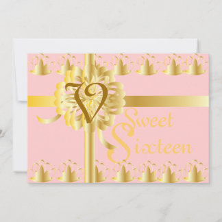 Monogram Golden Tiaras Gift Sweet Sixteen-Cust. Invitation