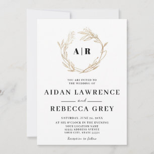 Monogram golden wreath Wedding Invitation