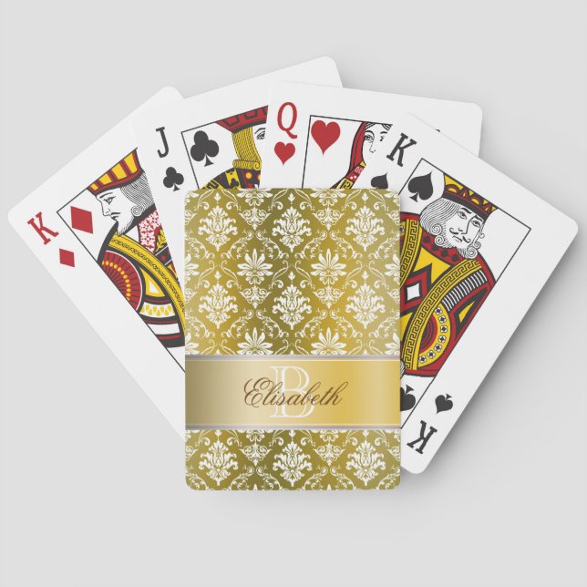 Monogram Golden/Yellow Damask Playing Cards (Back)