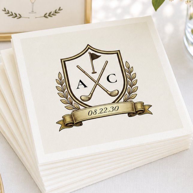 Monogram Golf Crest Wedding Napkin (Creator Uploaded)