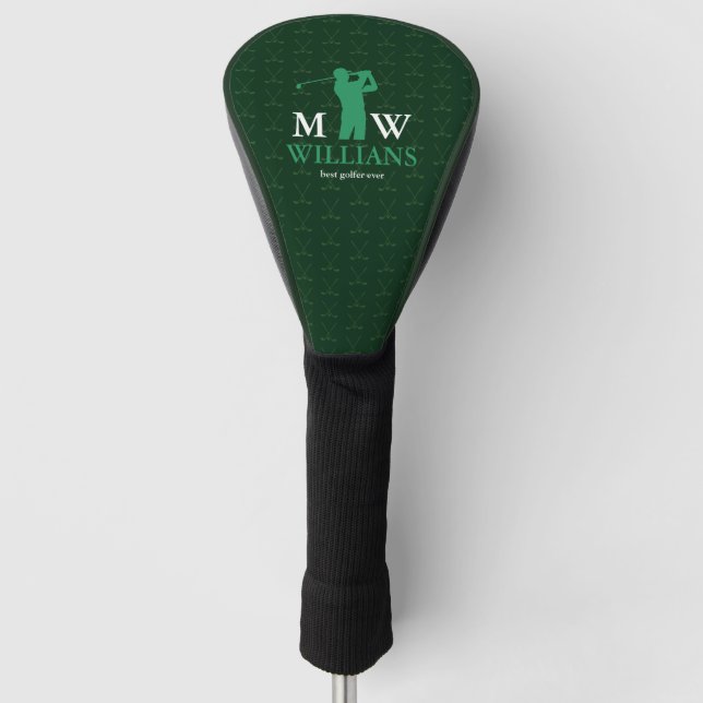 Monogram (Golfer Name & Initials) cool green Golf Head Cover (Front)