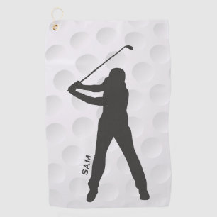 Monogram. Golfer Silhouette on Golf Ball Texture. Golf Towel