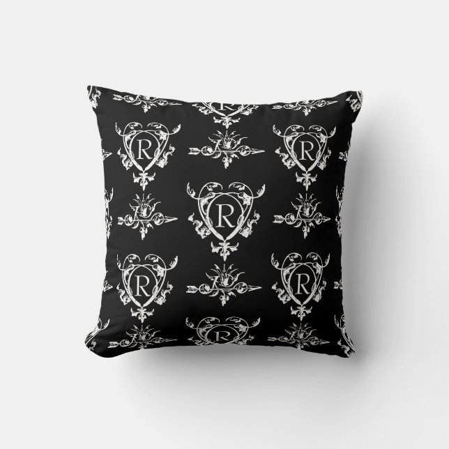 Monogram Gothic Heart And Arrow Pattern Cushion (Front)