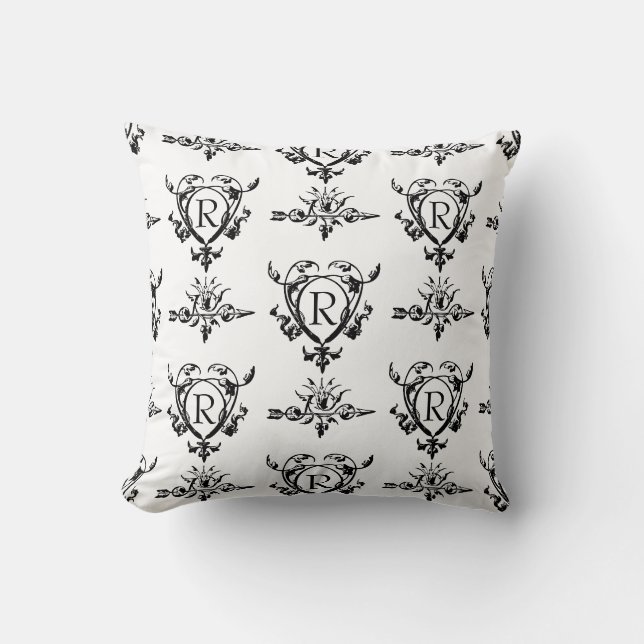 Monogram Gothic Heart And Arrow Pattern Cushion (Front)