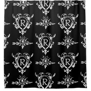 Monogram Gothic Heart And Arrow Pattern Shower Curtain