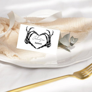 Monogram Gothic Skull Heart Hand Wedding Place Card