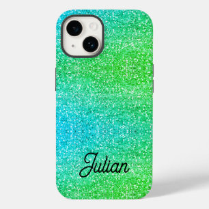 Monogram gradient blue and green glitter sparkle Case-Mate iPhone 14 case