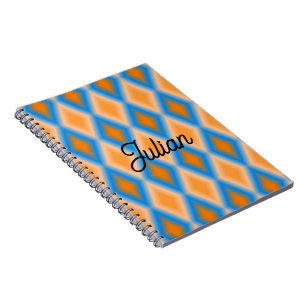 Monogram gradient orange blue diamond shapes notebook