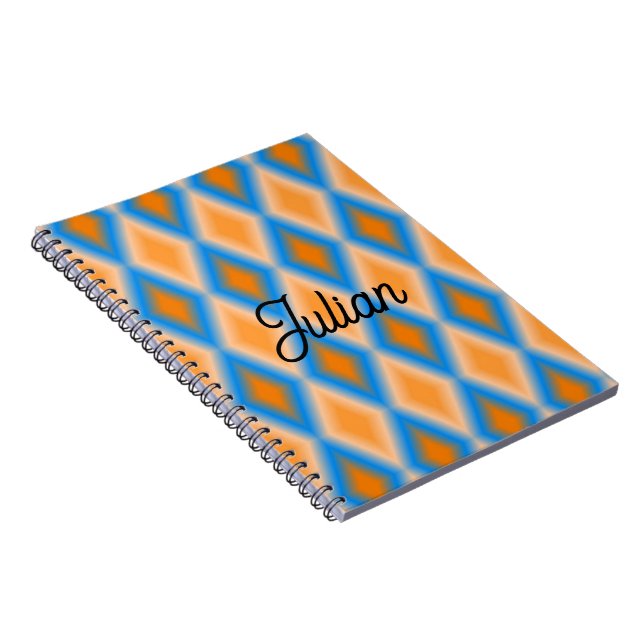 Monogram gradient orange blue diamond shapes notebook (Right Side)