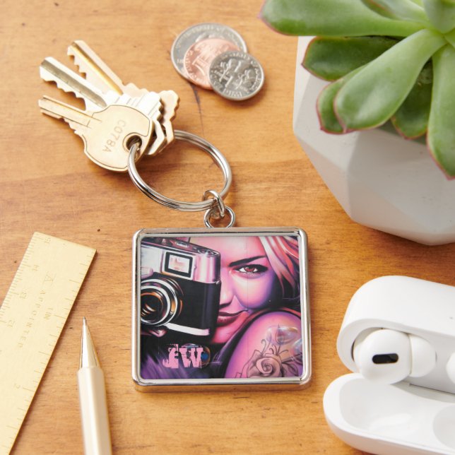 Monogram Grafitti Woman with Camera Key Ring (Desk)