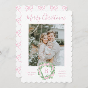 Monogram Grandmillennial Christmas Wreath Bows Holiday Card
