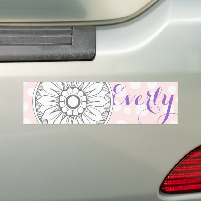 Monogram Gray and Pink Modern Medallion Pattern Bumper Sticker (On Car)