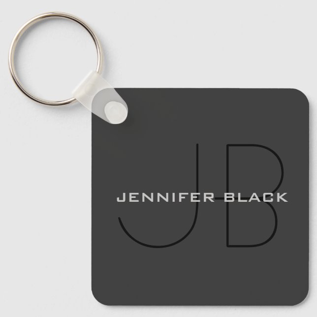 Monogram Gray Black Minimalist Modern Name Key Ring (Front)