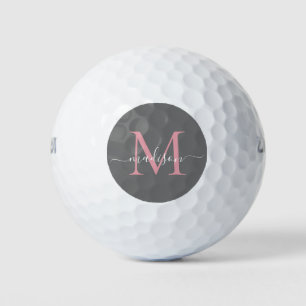 Monogram Gray  Blush Pink Feminine Girly Script Golf Balls