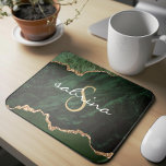 Monogram Green Agate Geode Mouse Pad<br><div class="desc">Elegant green agate trimmed with faux gold glitter combine in this design. Personalise it with your monogram initial in gold coloured decorative font and your name in white handwriting script.</div>