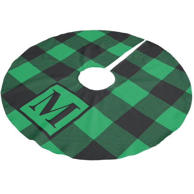 Monogram Green and Black Buffalo Plaid Brushed Polyester Tree Skirt (Angled)