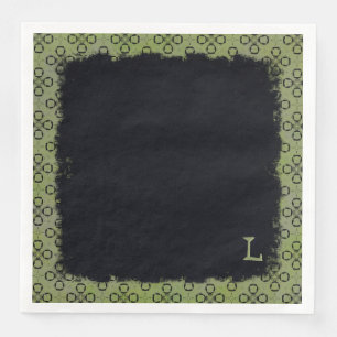 Monogram Green and Black Retro Pattern Napkin