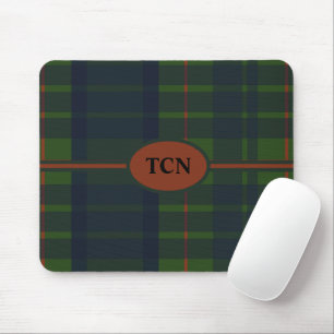 Monogram Green and Blue Red Tartan Scottish Plaid Mouse Pad