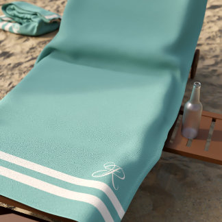 Monogram Green and Cream Stripes Elegant Beach Towel
