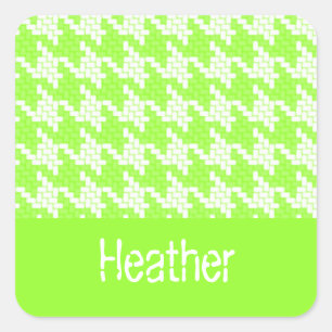 Monogram green and white houndstooth pattern square sticker