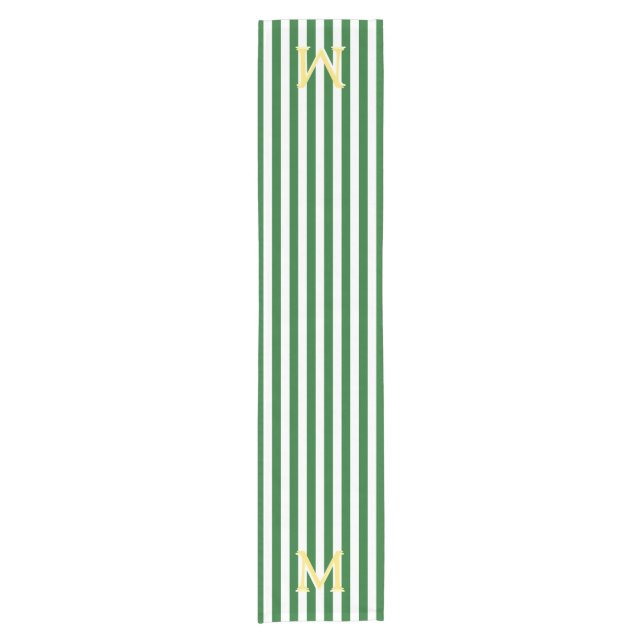 Monogram Green and White Striped Table Runner (Front)