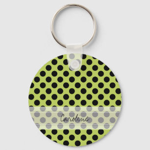 Monogram Green Black Cute Chic Polka Dot Pattern Key Ring