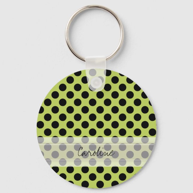 Monogram Green Black Cute Chic Polka Dot Pattern Key Ring (Front)