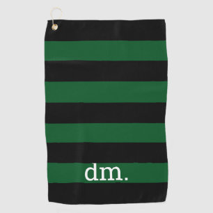 Monogram Green & Black Stripe Golf Towel with Text