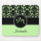 Monogram Green Black White Damask Mousepad
