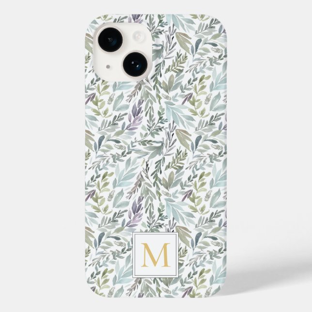 Monogram Green Blue Botanical Watercolor Case-Mate iPhone Case (Back)
