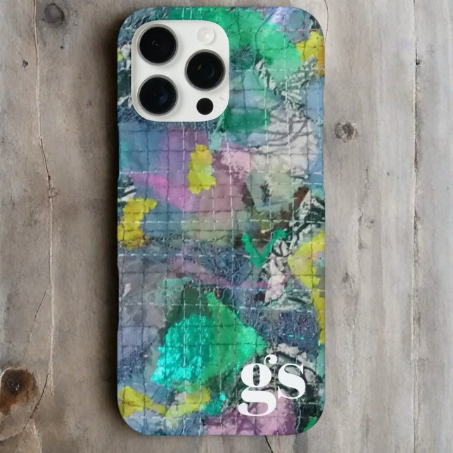 Monogram green blue grey abstract pattern iPhone case (Creator Uploaded)