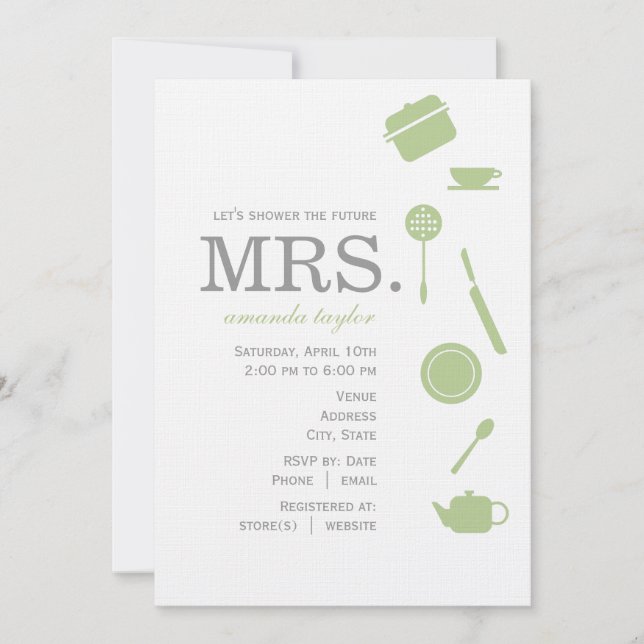 Monogram Green  Bridal Shower Invitations (Front)